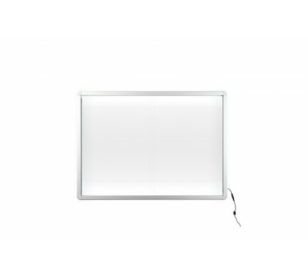Gablota informacyjna wewnętrzna 2x3 - model 1 z przesuwnymi drzwiami z oświetleniem LED korkowa/tekstylna/lakierowana